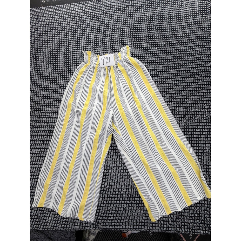 Iris Wide Leg Pants Womens L Yellow Striped Smocked Paperbag ISET028